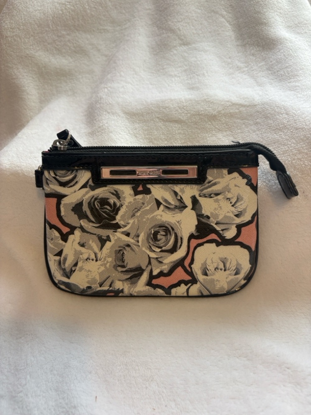 Nine West Black, Pink and Cream Floral Wristlet